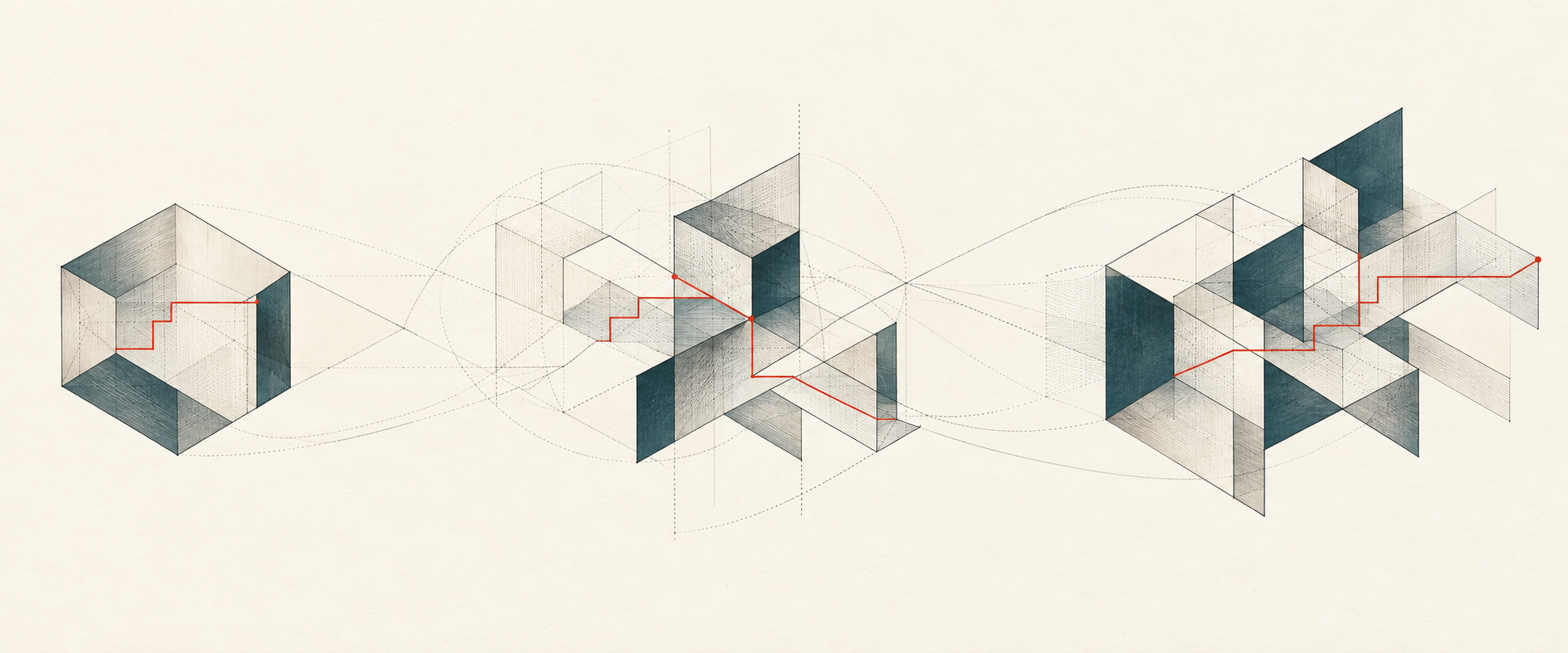 Geometric structures reorganise around a recurring red path